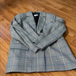 Nine West Blue and Gray Plaid Blazer